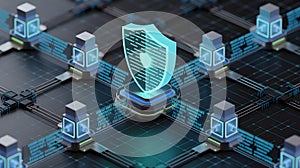 Cybersecurity shield protecting digital data network