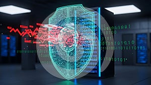 Cybersecurity Shield Protecting Server from Digital Attack