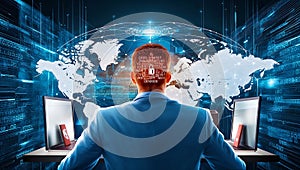 Cybersecurity System with Glowing Circuits and Protection Shield