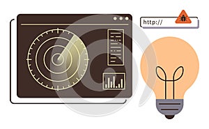Cybersecurity Threat Detection with Radar Screen and Warning Alert Icon