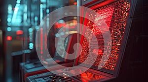 Cybersecurity Threat Visualization: Red Code on Laptop