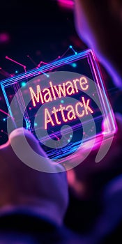 Cybersecurity Threats Analyzing a Holographic Malware Attack Warning, Network Security Concept
