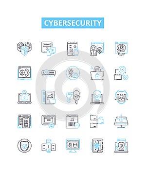 Cybersecurity vector line icons set. Cybersecurity, Cyberdefense, Cyberattack, Network Security, Encryption, Firewalls