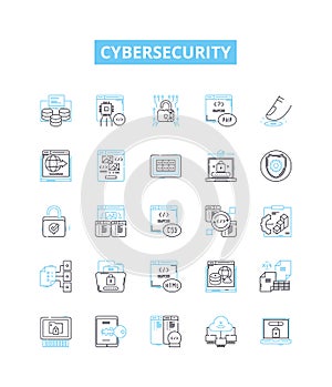 Cybersecurity vector line icons set. Cybersecurity, Cyberdefense, Cyberattack, Network Security, Encryption, Firewalls