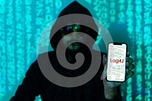 Cybersecurity vulnerability Log4J and hacker,coding,malware concept
