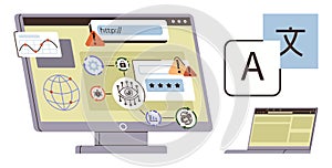 Cybersecurity Warnings and Translation Tools on a Computer Screen Interface