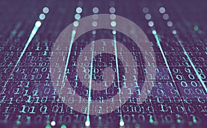 Futuristic background with binary code. Protection and exchange of data in the global network. 3D illustration