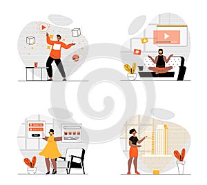 Cyberspace concept with character set. Vector illustrations