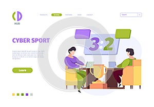 Cybersport landing. Online games digital tournament computer and console for video games garish vector web template
