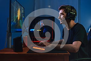 Cybersport pro gamer playing video game online