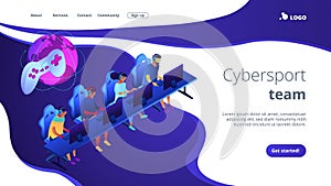 Cybersport team isometric 3D landing page.