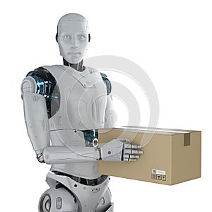 Cyborg with cardboard box