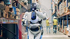Cyborg is doing stocktaking in the warehouse