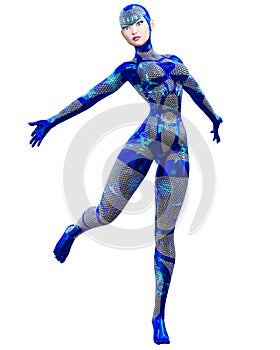 Cyborg droid robot woman futuristic metallic neon sui