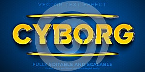 Cyborg editable text effect, yellow metallic 3d text style