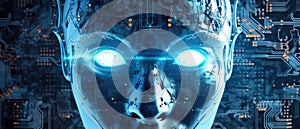 Cyborg face, Artificial intelligence banner