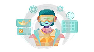 Cyborg in Futuristic Environment, Human-Machine Interface, vector design Generative AI