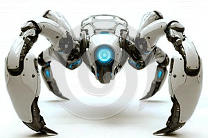 cyborg with glowing eye on white background