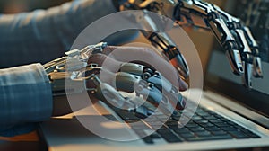 A Cyborg Hand Typing on Keyboard.AI generated image