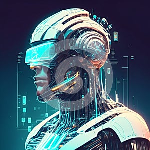 Cyborg head, artificial intelligence concept. 3d rendering, 3d illustration. AI generated