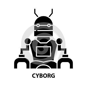cyborg icon, black vector sign with editable strokes, concept illustration