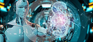 Cyborg judge using 3D rendering digital paragraph law symbol