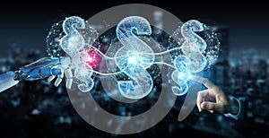 Cyborg judge using 3D rendering digital paragraph law symbol