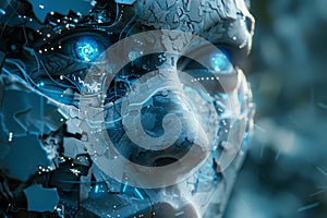 cyborg-like AI entity, with a blend of mechanical and organic elements.