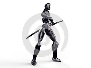 Cyborg ninja / Robot warrior get a sword out Clean background