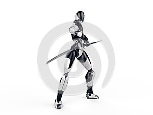 Cyborg ninja / Robot warrior gets a sword out Clean background