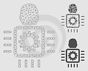 Cyborg Processor Vector Mesh Carcass Model and Triangle Mosaic Icon