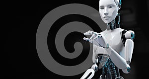 Cyborg Robot 3d render blurred background. RPA Automation AI