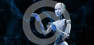 Cyborg Robot 3d render plexus background robotic process automation AI data analysis