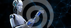 Cyborg Robot 3d render plexus background robotic process automation AI data analysis