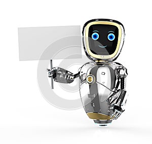 Cyborg or robot assistant with white blank paper