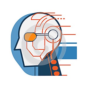 Cyborg robot face abstract icon.
