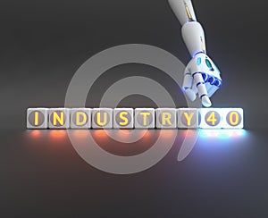 Cyborg robot hand shows industry 4.0 sign - ai concept