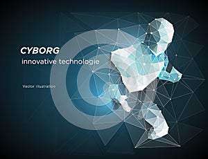 Cyborg. Robot. A man who has rushed out of the net, Symbolizing the meaning of artificial intelligence and big data.