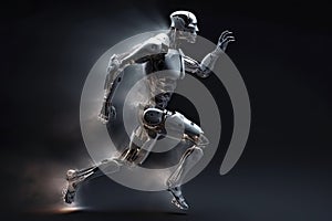 Cyborg running fast, artificial intelligence robot, future technology, humanoid machine