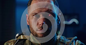 Cyborg soldier looking at camera