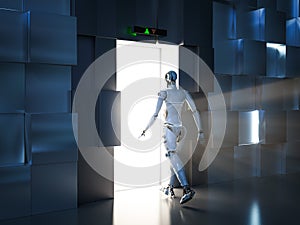 Cyborg walk through elevator doors