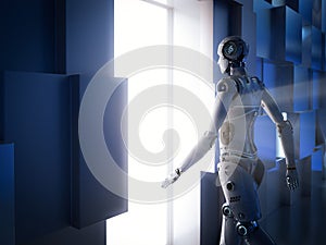 Cyborg walk through elevator doors