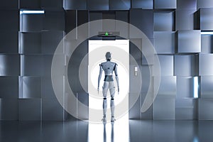 Cyborg walk through elevator doors