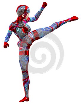 Cyborg Woman futuristic metallic neon suit