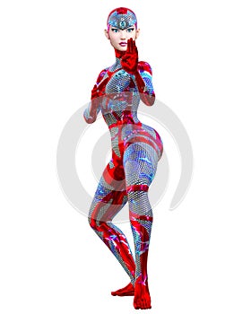 Cyborg Woman futuristic metallic neon suit