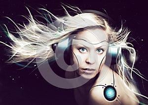 Cyborg woman over dark background