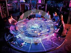 Cyborgs studying code in holographic circle