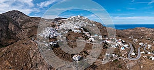 Cyclades, Greece. Serifos island, aerial drone view of Chora town