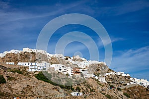 Cyclades, Greece. Serifos island, aerial drone view of Chora town