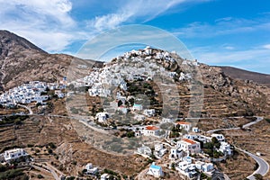 Cyclades, Greece. Serifos island, aerial drone view of Chora town